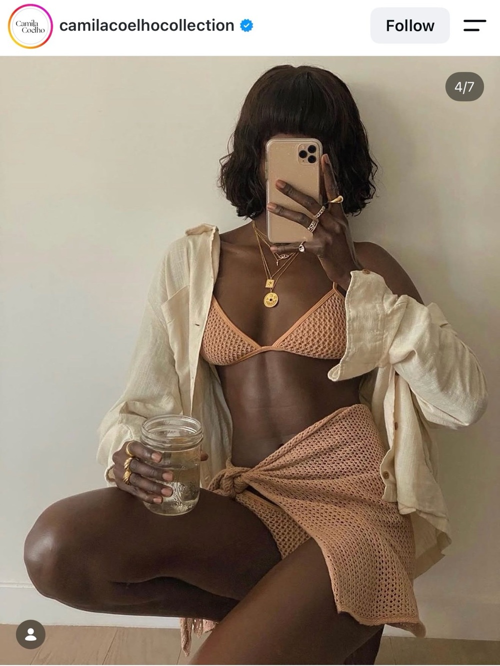 Camila Coelho Sao Paulo Nude Crochet Triangle Bikini Set, Sz S/M